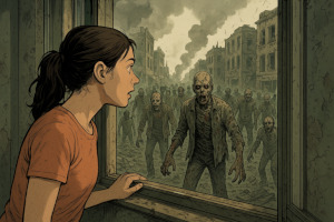 Girl looking at zombie apocalypse