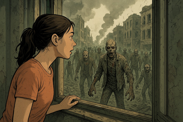 Girl looking at zombie apocalypse