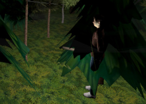 Zombie apocalypse character lost in woods